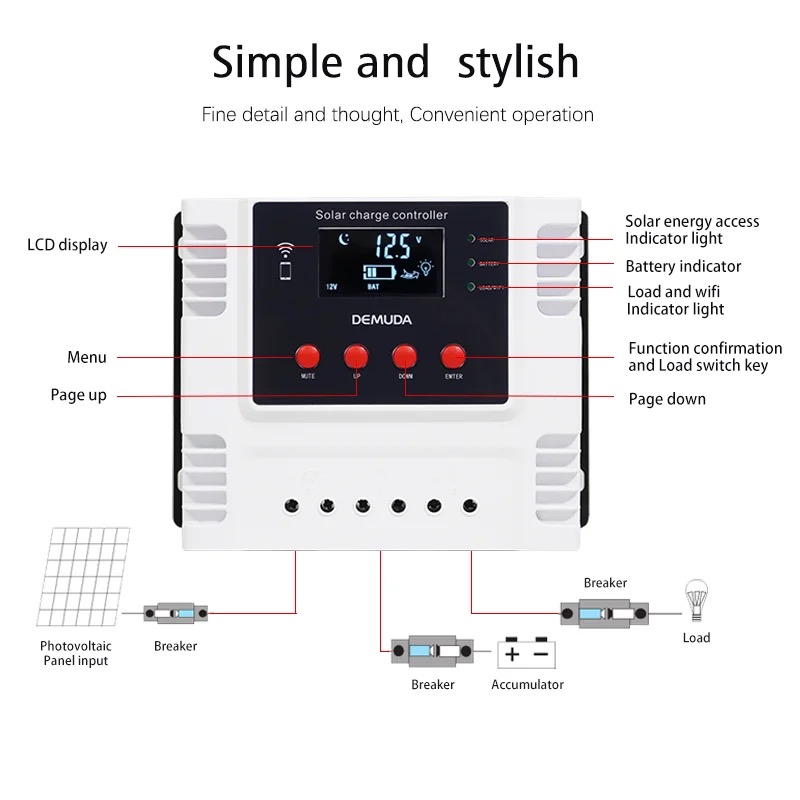 Heißer Verkauf 12V 24V 48V Solarladeregler 60A Solarregler WIFI Apps PMW Solarladeregler 10A 20A 30A 40A 50A für Heimsolaranlage