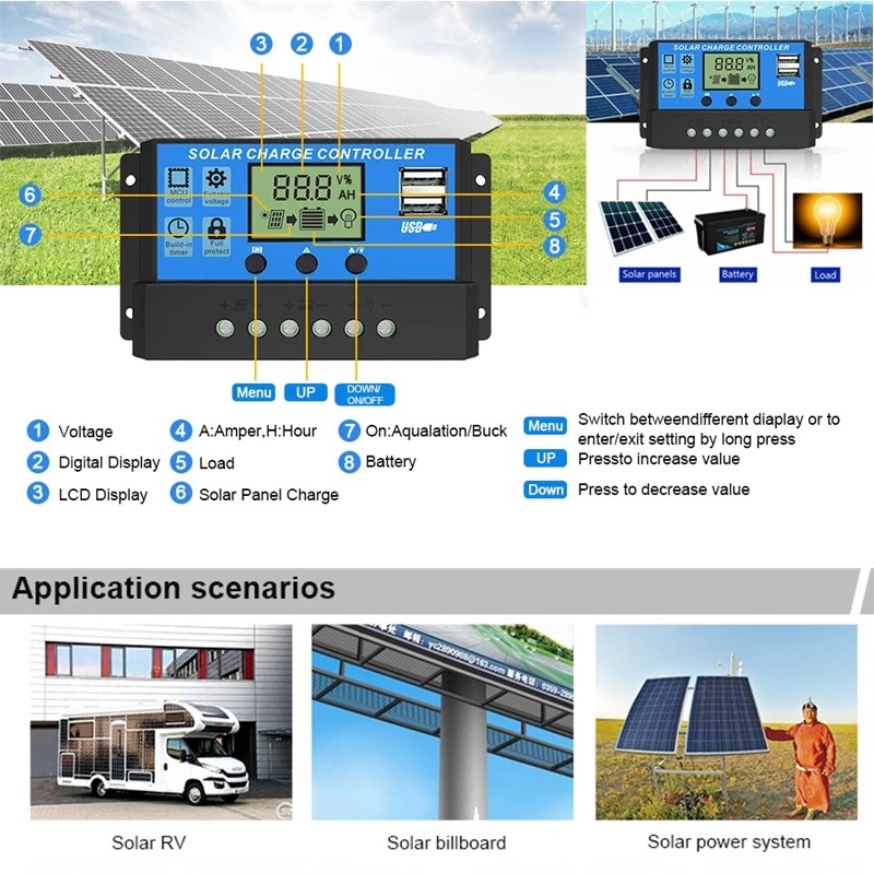 Fabrikpreis OEM-Service 12V 24V Solarladeregler Solarregler 10a 20a 30a 40a 50a 60a pwm Solarladeregler