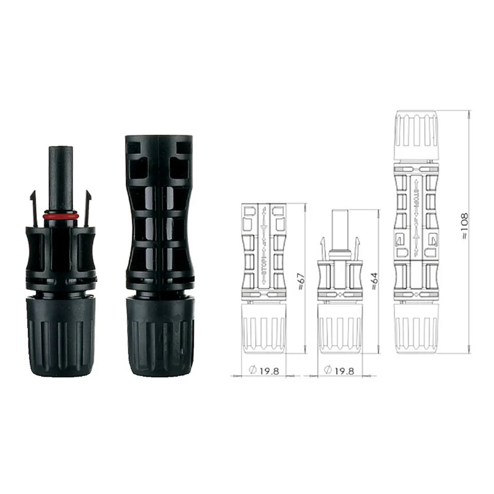 1-poliger männlich-weiblicher PV-Wasserdichter Solarpanel-Kabelstecker 30A 1500V Solaranschlüsse für PV-Energiesystem